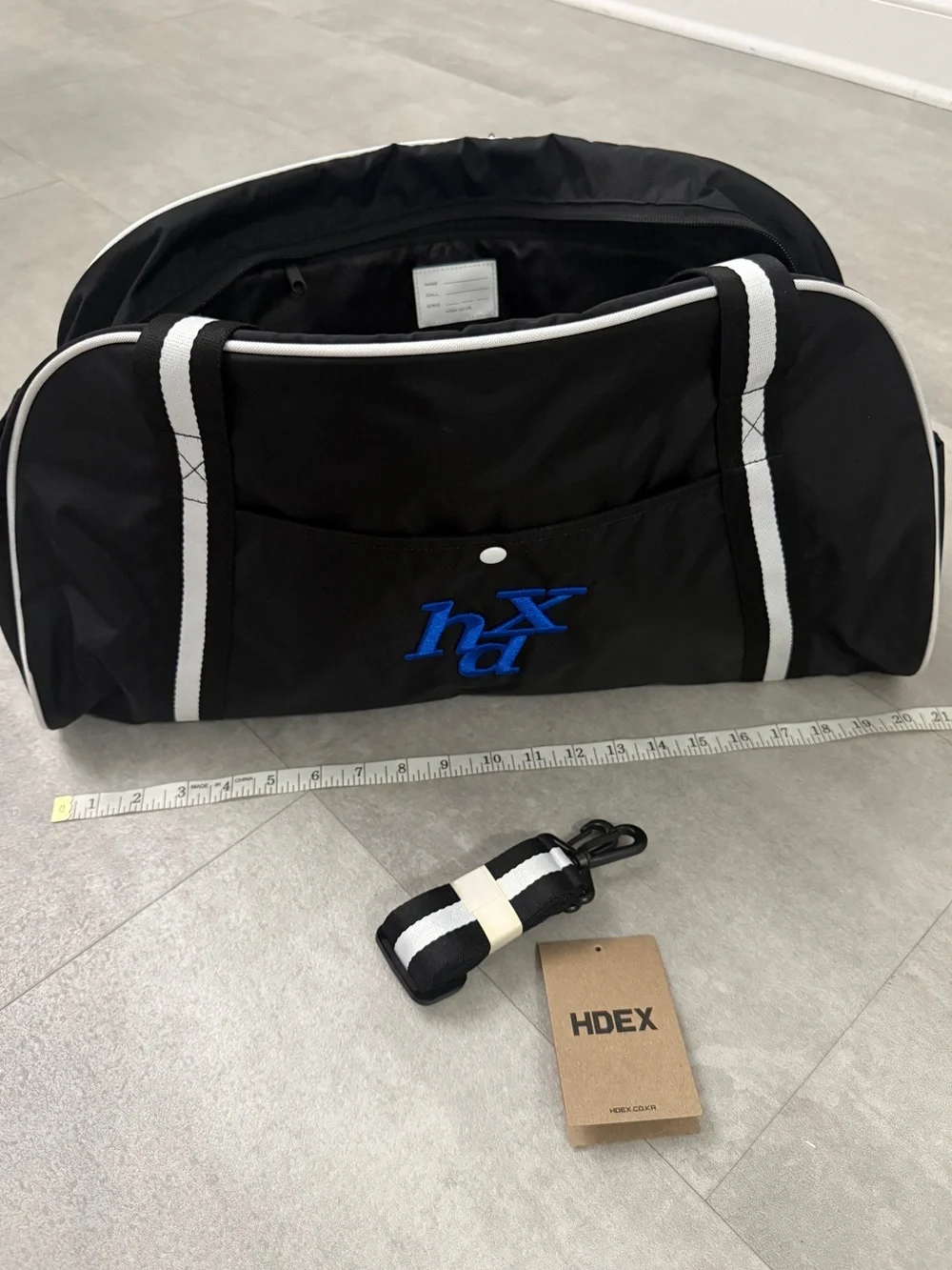 HDEX Black Duffel Bag with White Straps